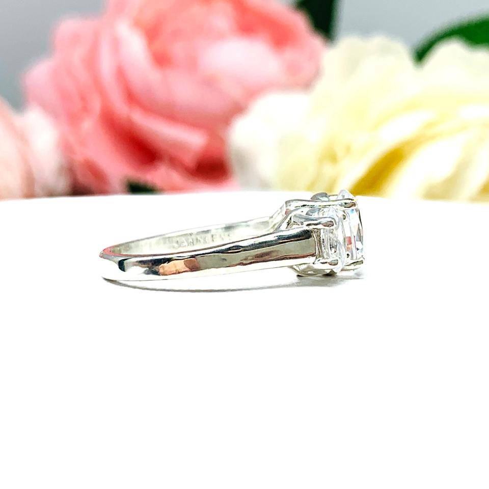 Oval CZ Three Stone Engagement Ring