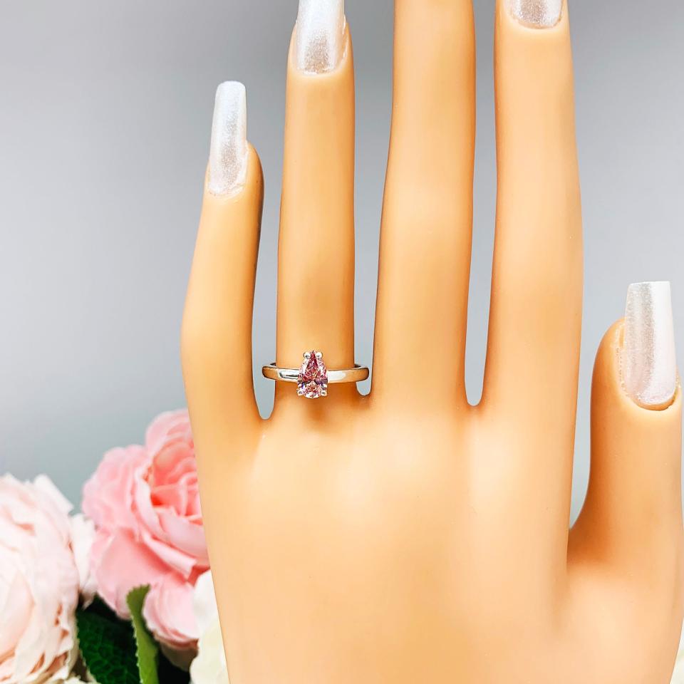 Pear Swarovski Morganite Pink Cubic Zirconia Ring