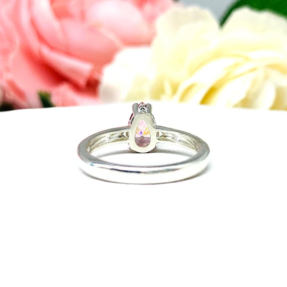 Pear Swarovski Morganite Pink Cubic Zirconia Ring