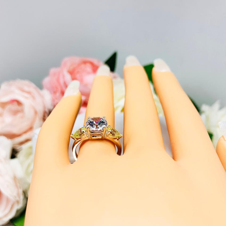 Round Cubic Zirconia Canary Pear Engagement Ring