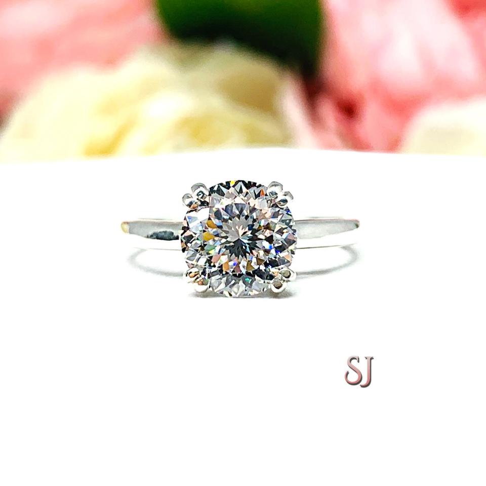 Round Portuguese Cut CZ Engagement Ring Near Colorless Cubic Zirconia