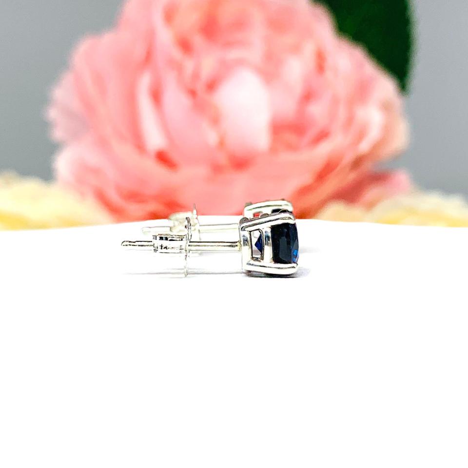 Round Lab Blue Sapphire September Birthstone Basket Stud Earrings