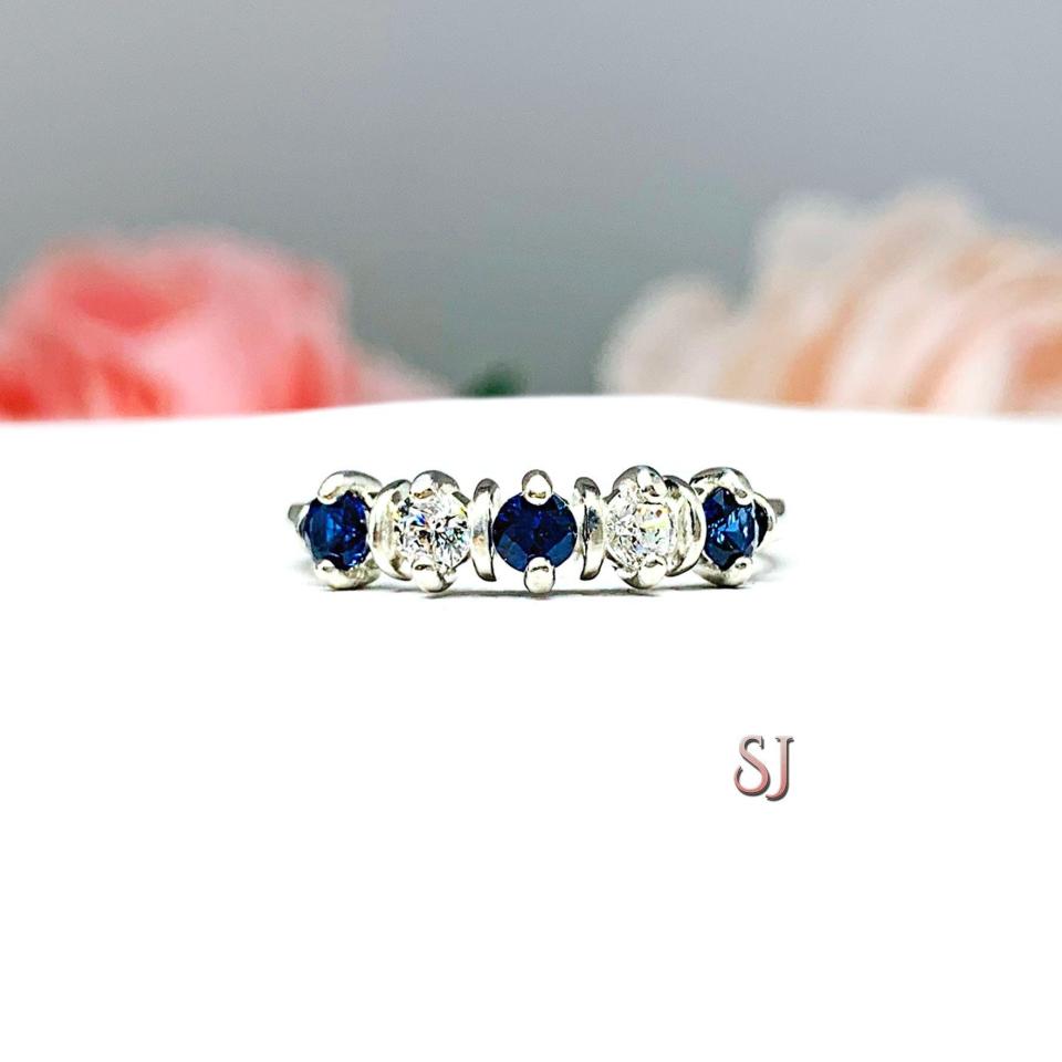 Lab Blue Sapphire CZ 3mm Round Five Stone Ring