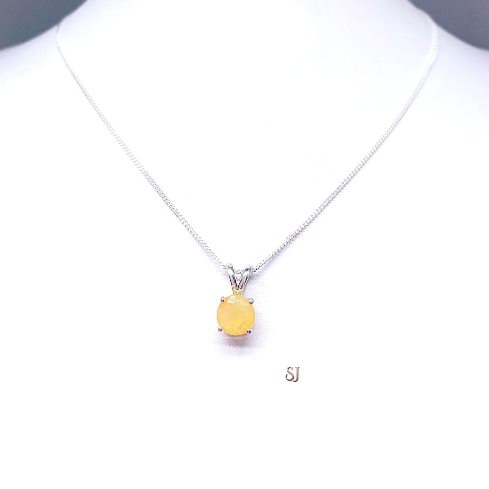 Ethiopian Opal Pendant 8mm Round 1 Carat Sterling Silver Necklace