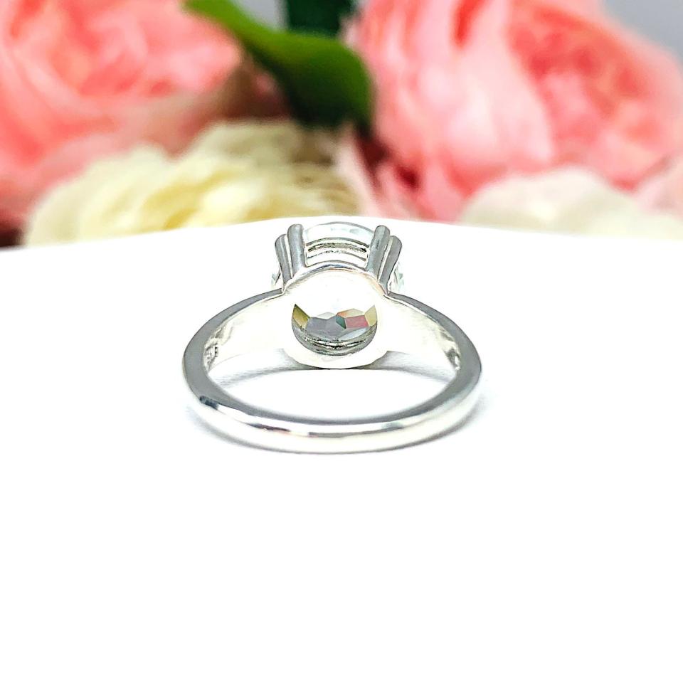 Natural White Topaz Round Solitaire Ring - Sterling silver setting