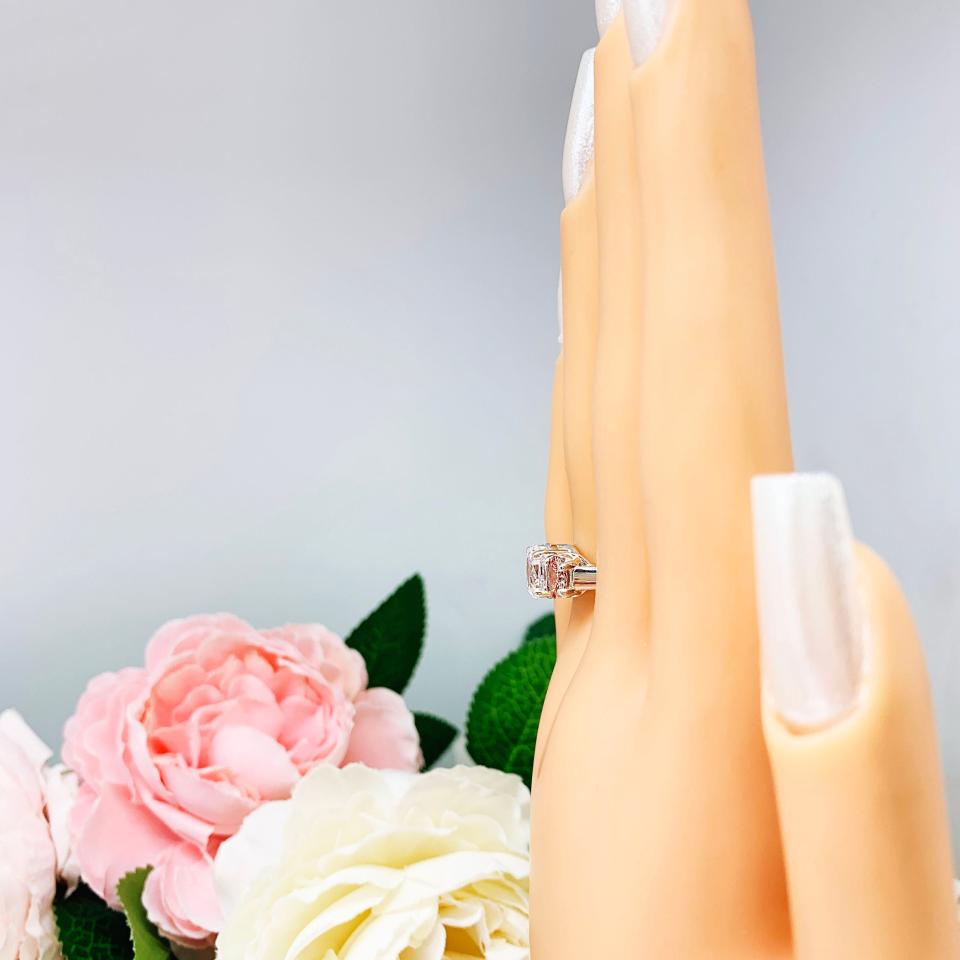 Swarovski Morganite Pink Oval CZ 3 Stone CZ Engagement Ring