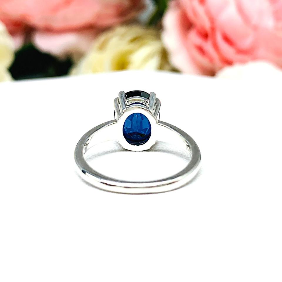 Lab Blue Sapphire Oval Double Prong Ring