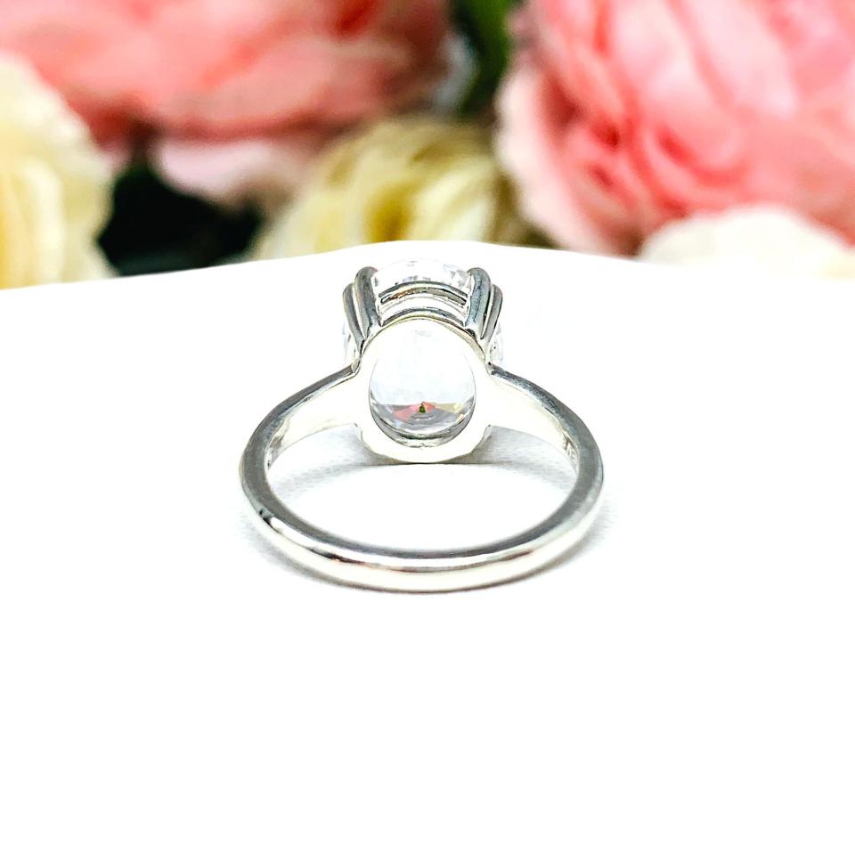 Lab White Sapphire Oval Double Prong Ring