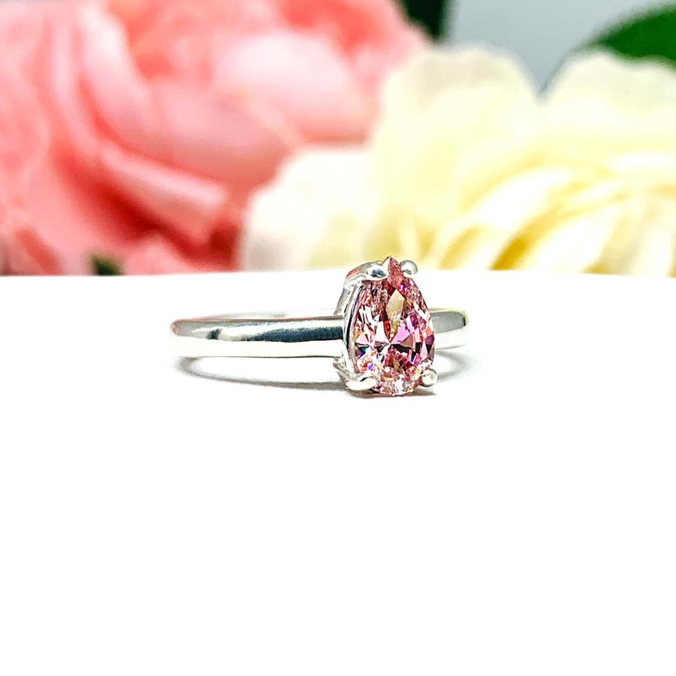 Pear Swarovski Morganite Pink Cubic Zirconia Ring