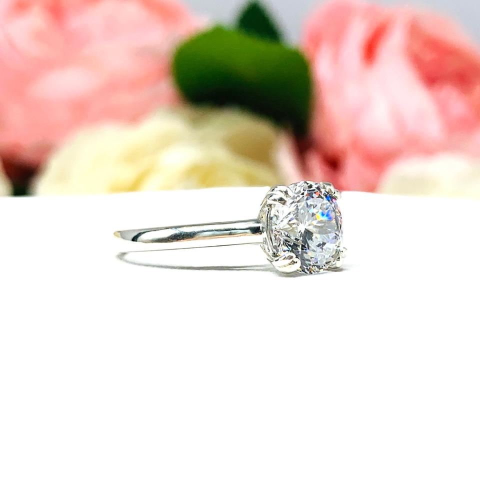 Round Portuguese Cut CZ Engagement Ring Near Colorless Cubic Zirconia