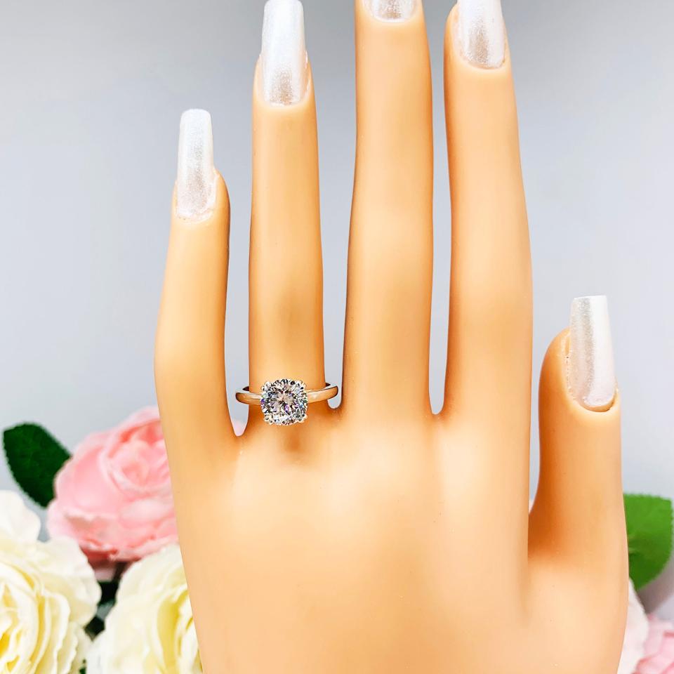 Round Portuguese Cut CZ Engagement Ring Near Colorless Cubic Zirconia