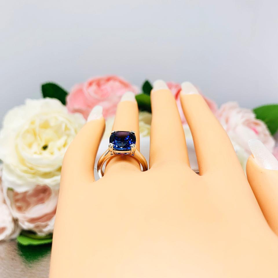 Lab Blue Sapphire 12x10mm Elongated Cushion Wide Band Low Profile Ring