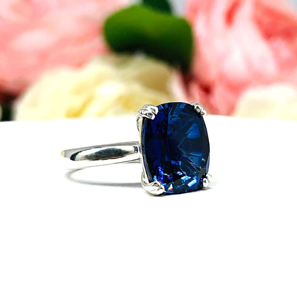 Lab Blue Sapphire 12x10mm Elongated Cushion Wide Band Low Profile Ring