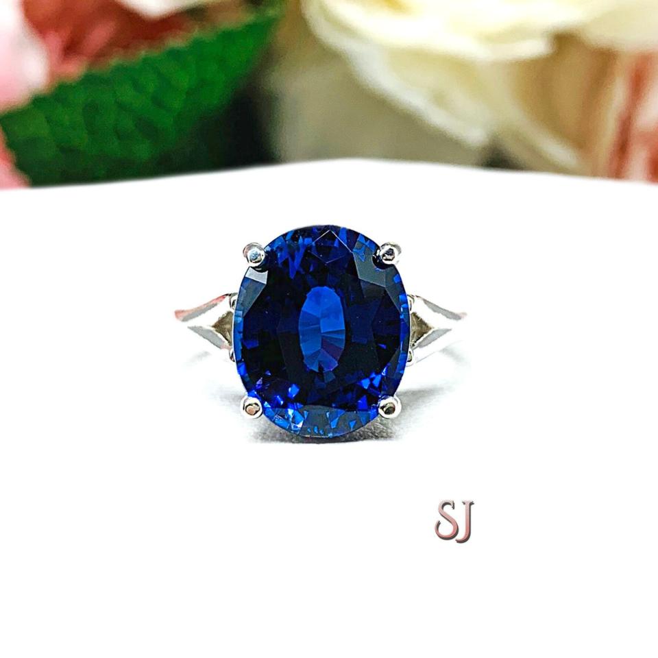 Lab Blue Sapphire Oval Sterling Silver Ring