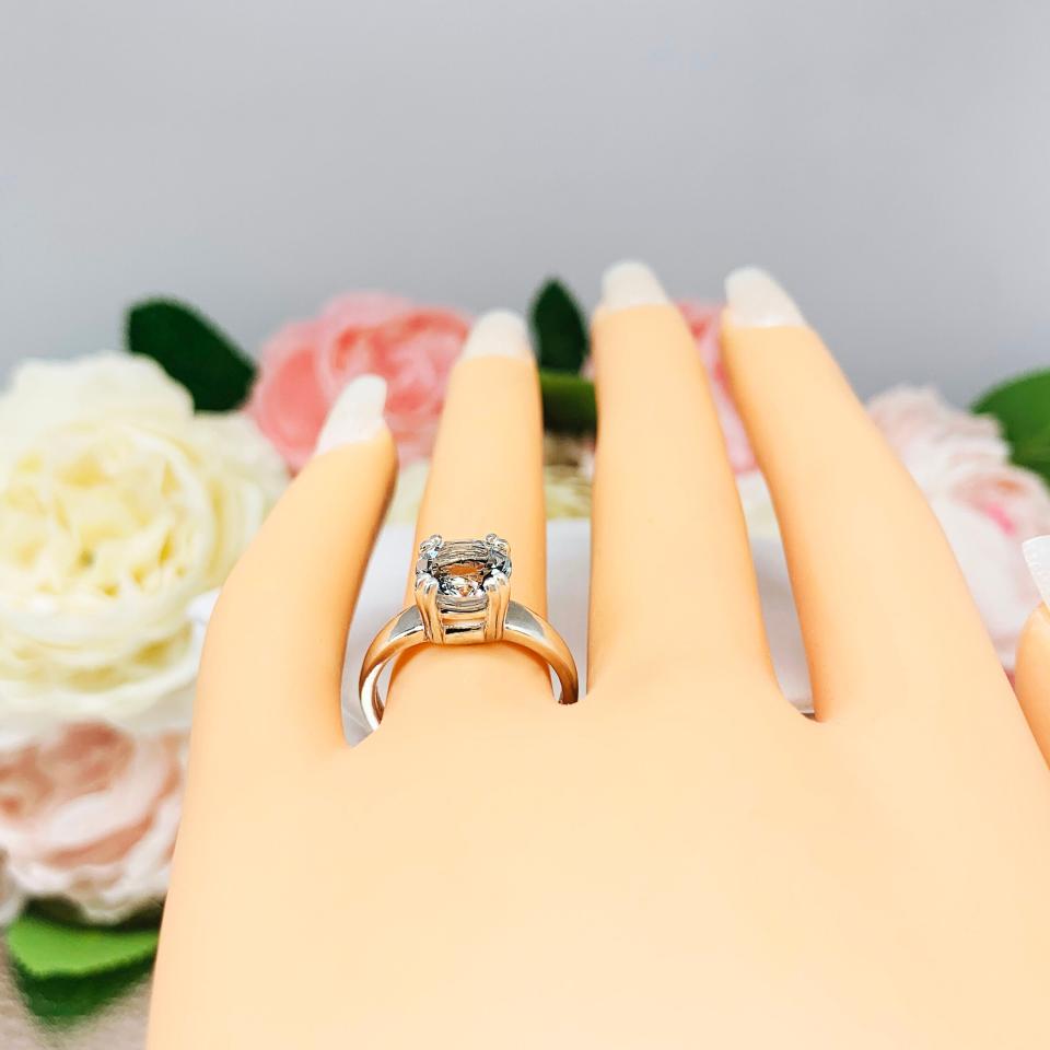 Genuine Aquamarine Solitaire Ring - 8mm round gemstone - Sterling silver double prong setting