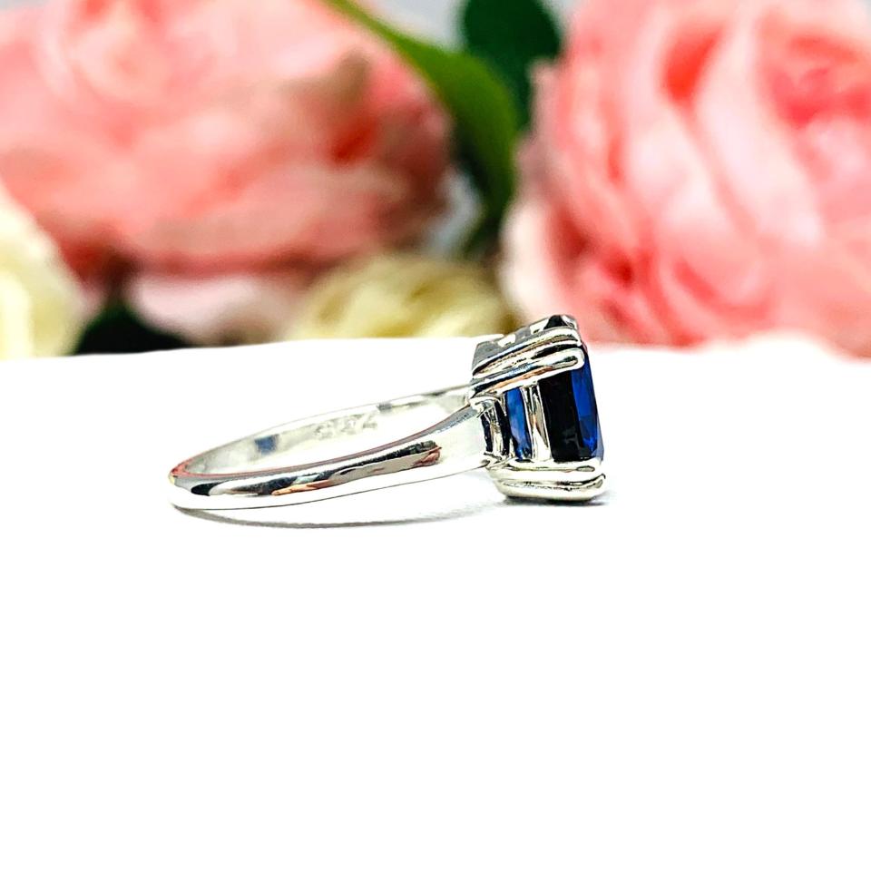 Lab Blue Sapphire Oval Double Prong Ring