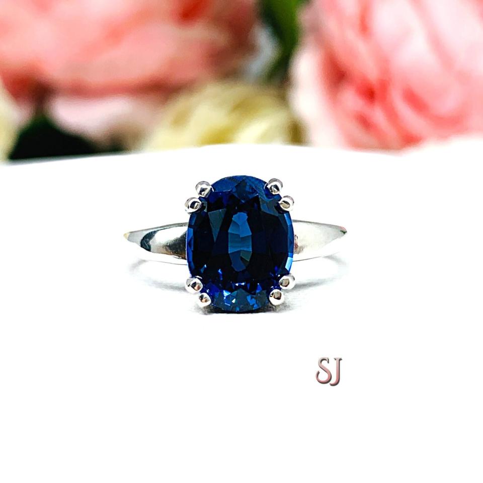 Lab Blue Sapphire Oval Double Prong Ring