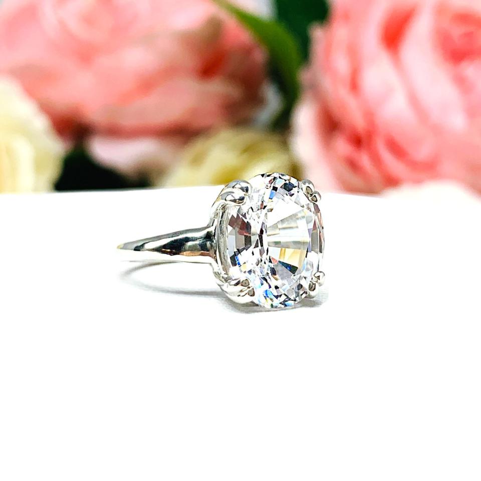 Lab White Sapphire Oval Double Prong Ring