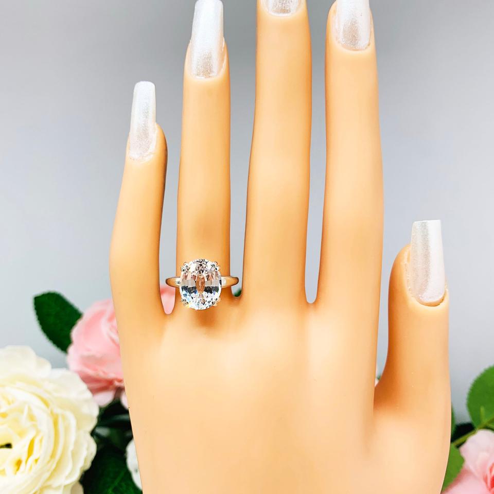 Lab White Sapphire Oval Double Prong Ring