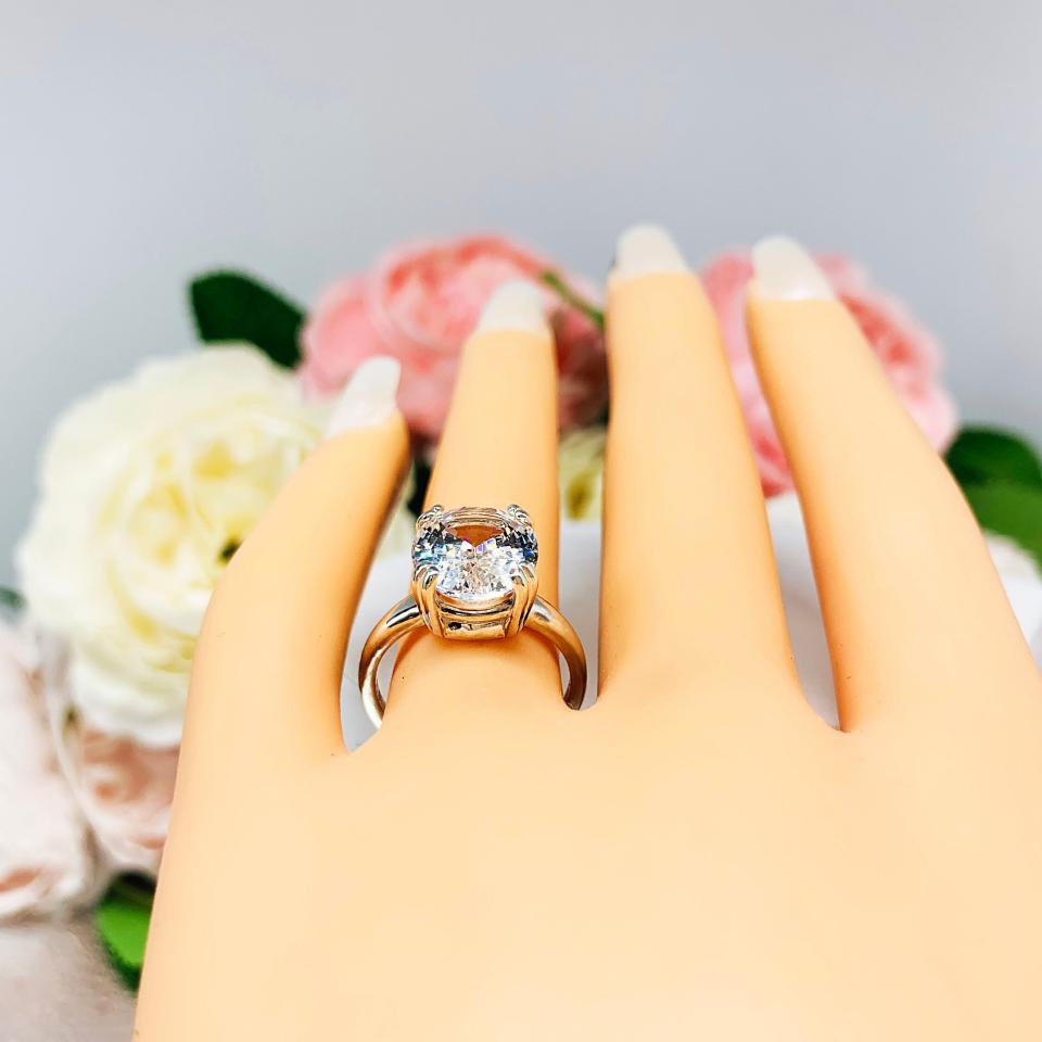 Lab White Sapphire Oval Double Prong Ring