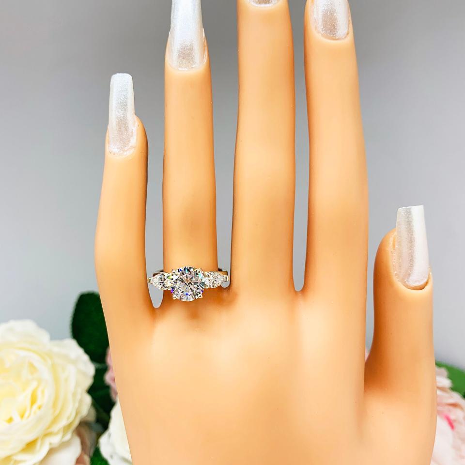Round CZ Pear Three Stone Engagement Ring 8mm or 10mm Center