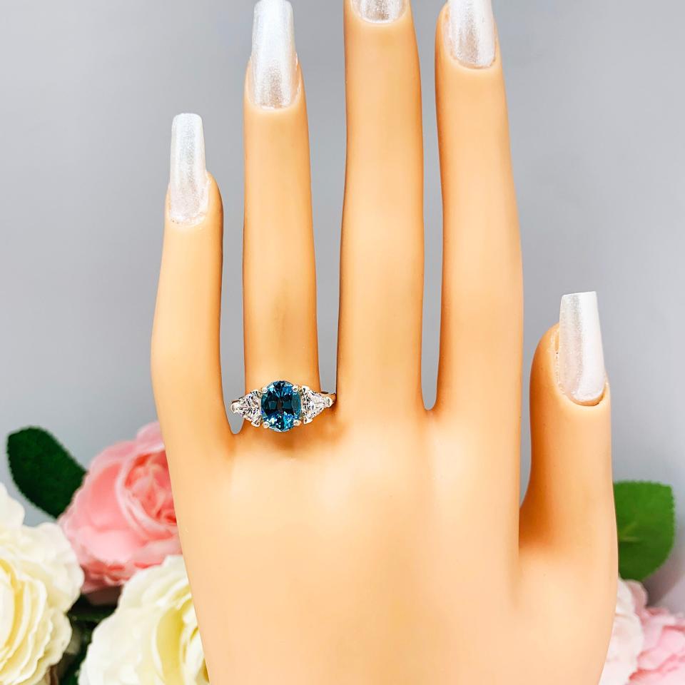 London Blue Nanocrystal Oval 3 Stone Ring CZ Sterling Silver Nanogem