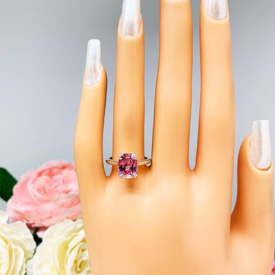 Lab Padparadscha Sapphire Elongated Cushion Ring 10x8mm Sterling Silver Sizes 6.5 and 8.5