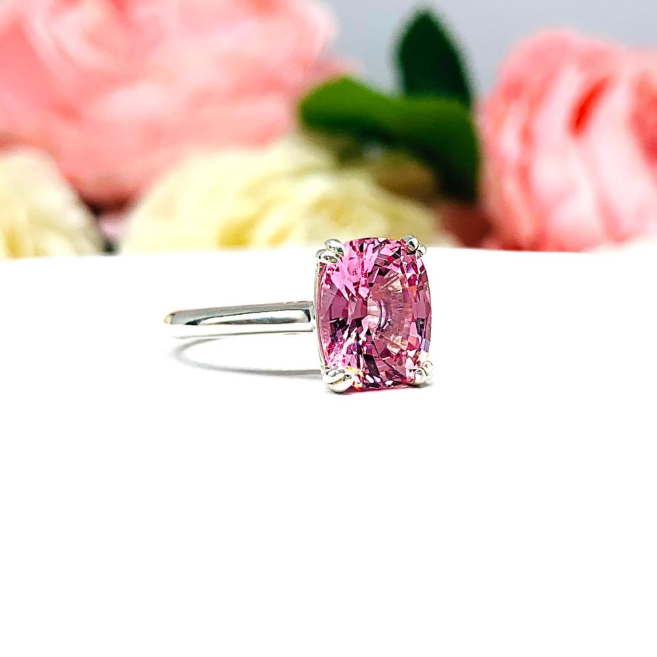 Lab Padparadscha Sapphire Elongated Cushion Ring 10x8mm Sterling Silver Sizes 6.5 and 8.5