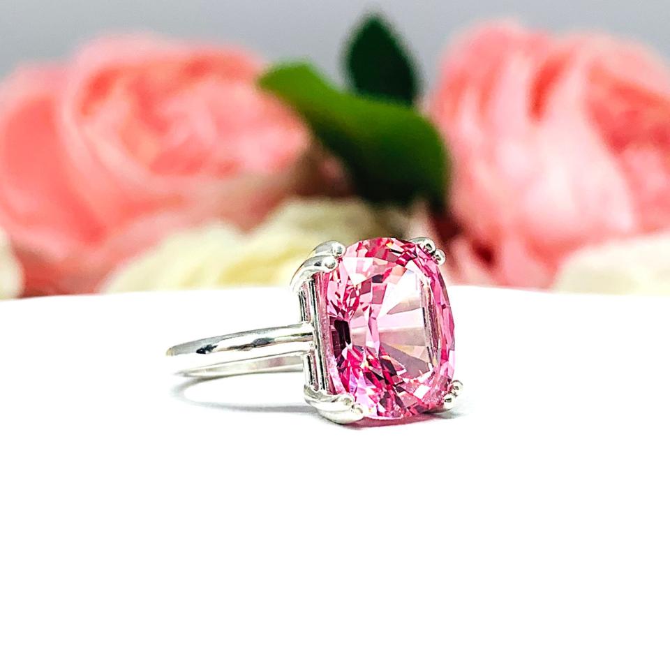 Lab Padparadscha Sapphire Elongated Cushion Ring Size 6 12x10mm Double Prong