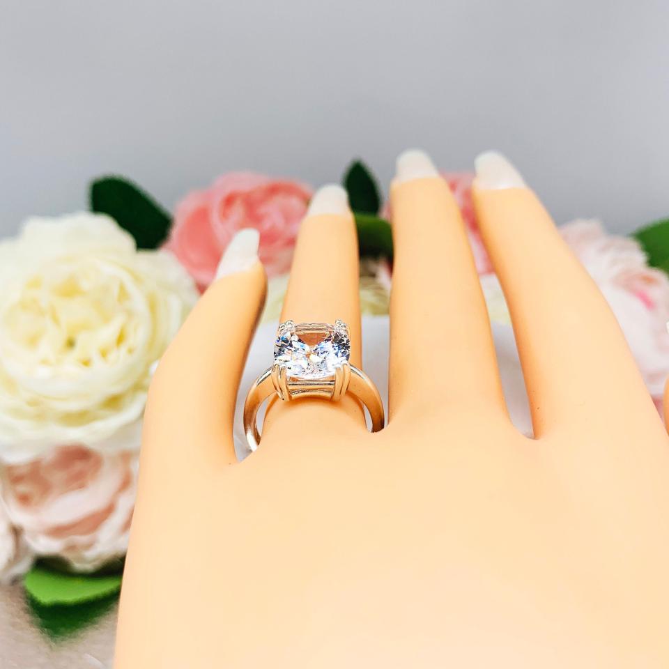 Lab White Sapphire Elongated Cushion 12x10mm Double Prong Ring Size 6