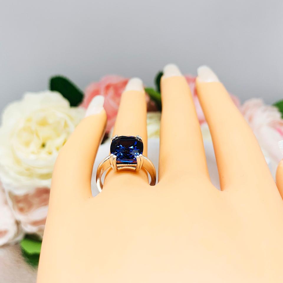 Lab Blue Sapphire Elongated Cushion Ring Double Prong 12x10mm Size 6