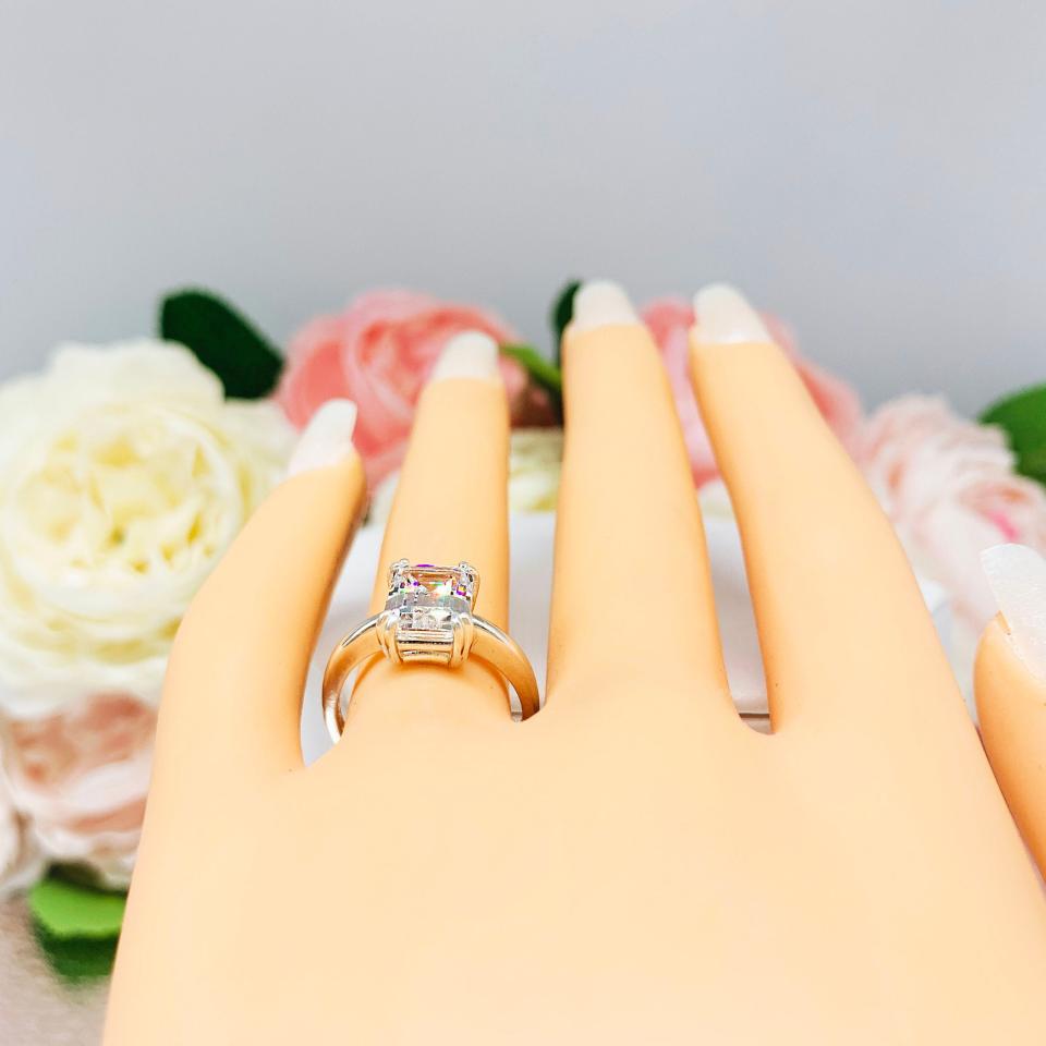 Emerald Cut CZ 9x7mm Engagement Ring Lower Profile Double Prong Size 6 FINAL SALE
