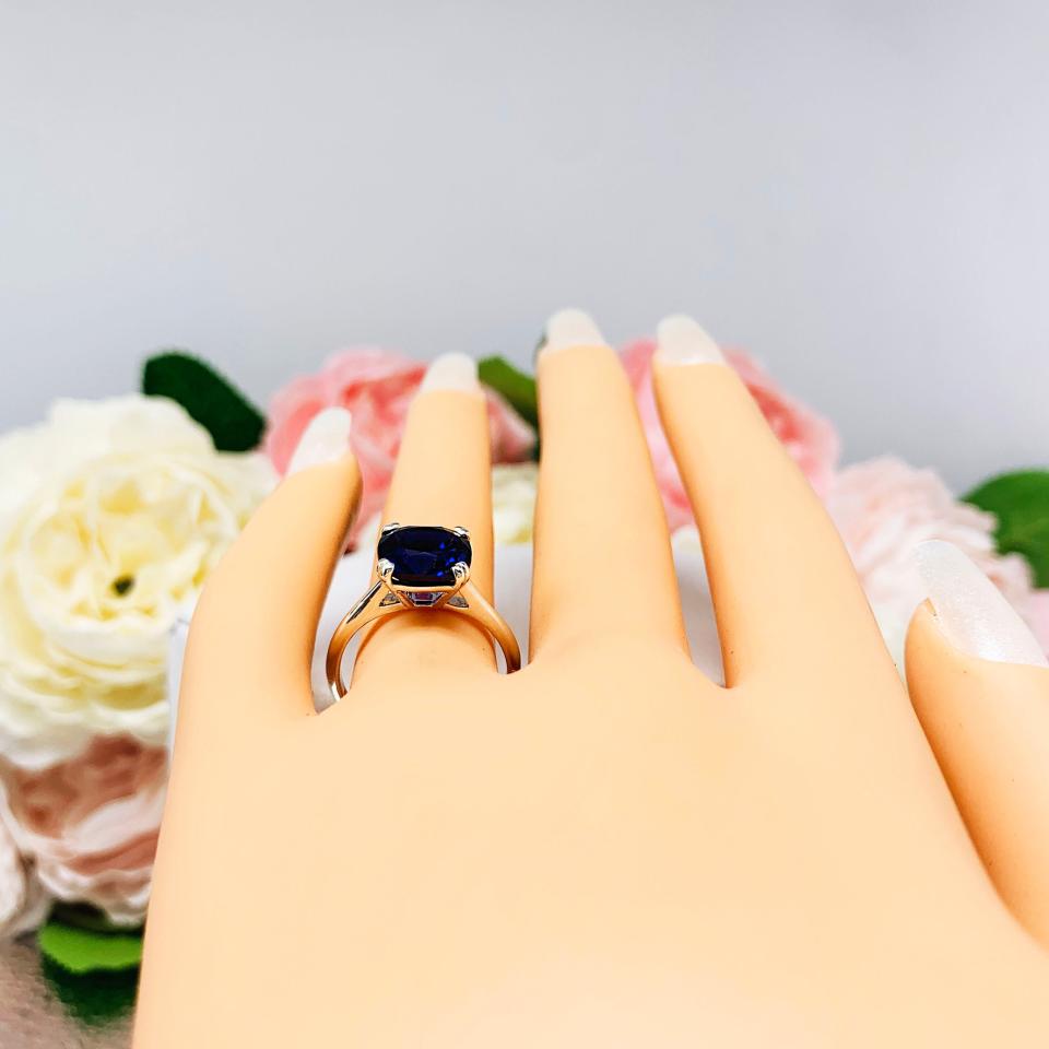 Lab Blue Sapphire Cushion Solitaire Ring