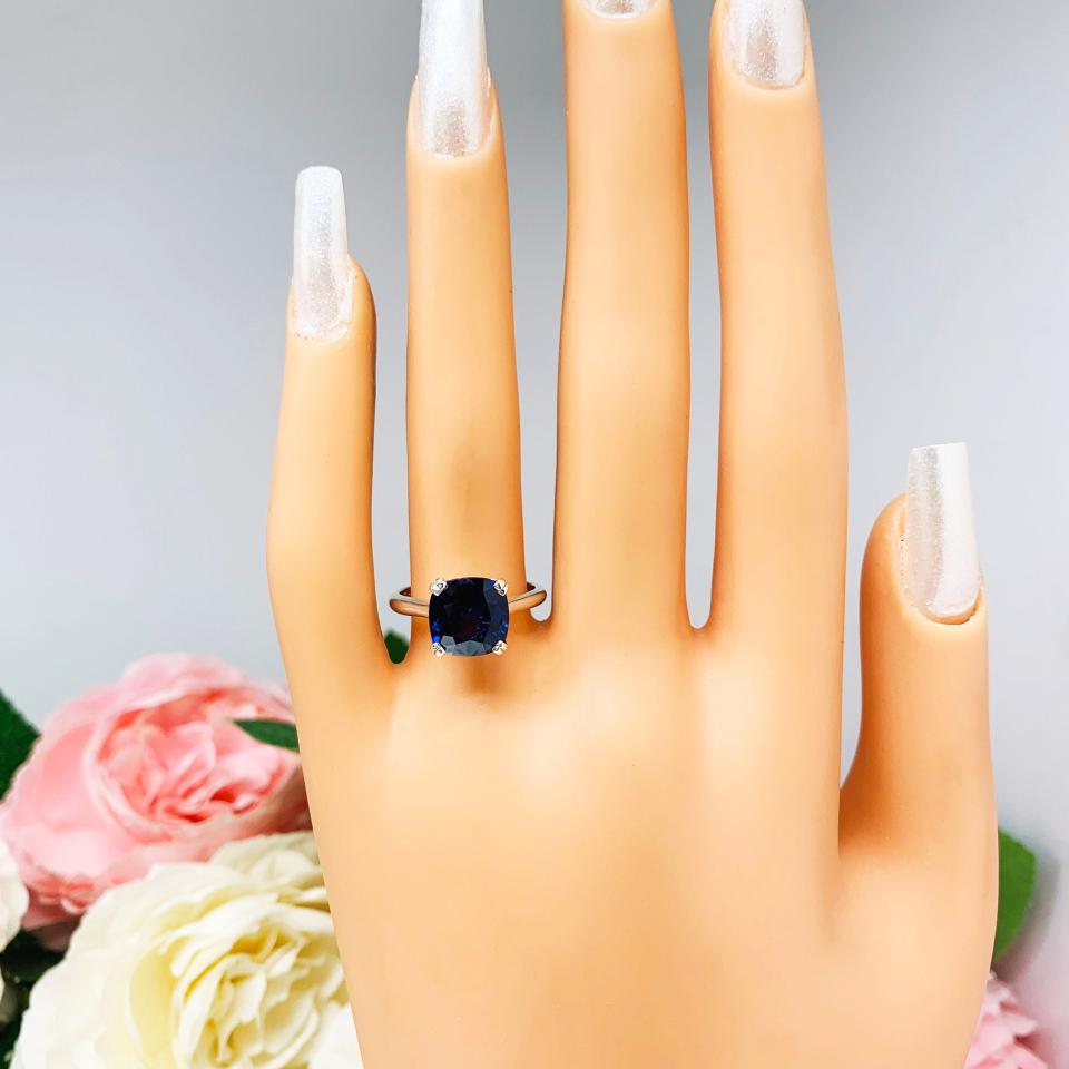 Lab Blue Sapphire Cushion Solitaire Ring