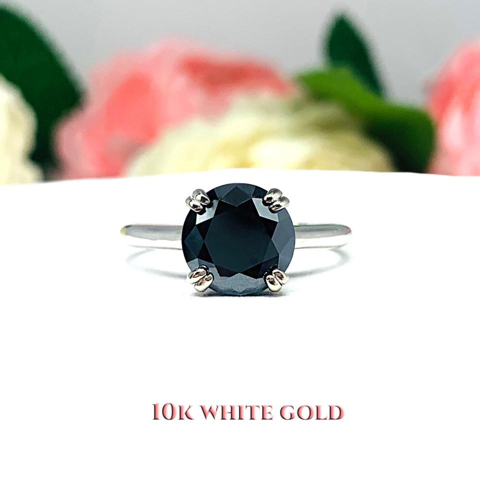 Black Moissanite Round Engagement Ring - 8mm (2 Cts) authentic moissanite - Sterling silver setting