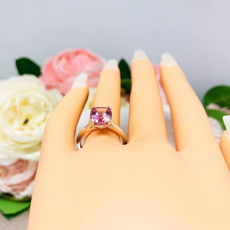 Lab Padparadscha Sapphire Elongated Cushion Ring 10x8mm Sterling Silver Sizes 6.5 and 8.5