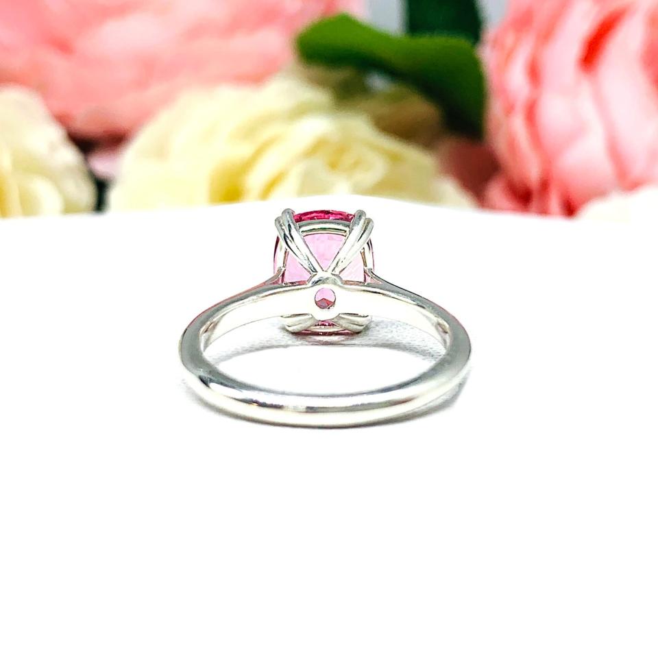 Lab Padparadscha Sapphire Elongated Cushion Ring 10x8mm Sterling Silver Sizes 6.5 and 8.5