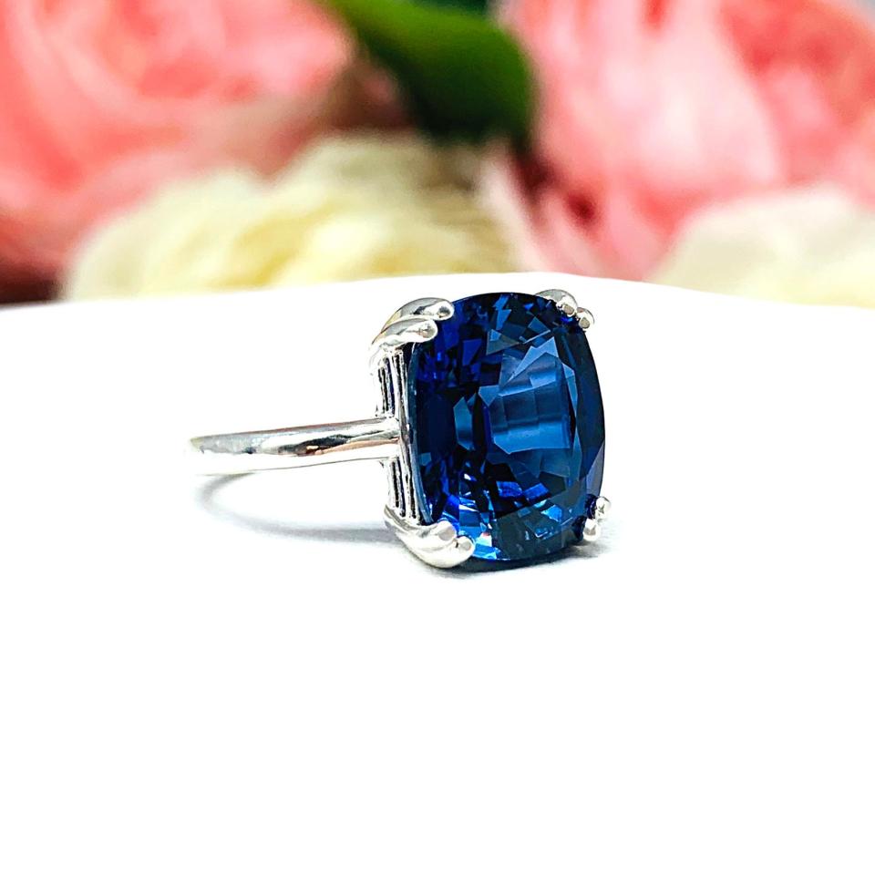 Lab Blue Sapphire Elongated Cushion Ring Double Prong 12x10mm Size 6