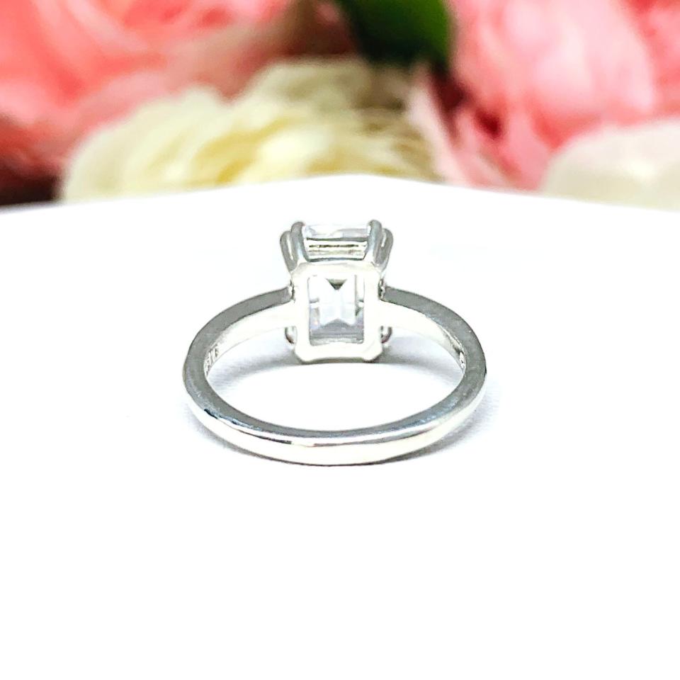 Emerald Cut CZ 9x7mm Engagement Ring Lower Profile Double Prong Size 6 FINAL SALE
