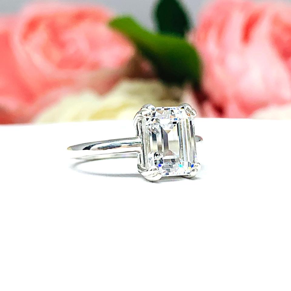 Emerald Cut CZ 9x7mm Engagement Ring Lower Profile Double Prong Size 6 FINAL SALE