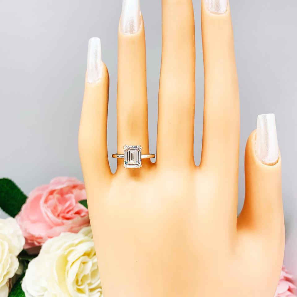 Emerald Cut CZ 9x7mm Engagement Ring Lower Profile Double Prong Size 6 FINAL SALE