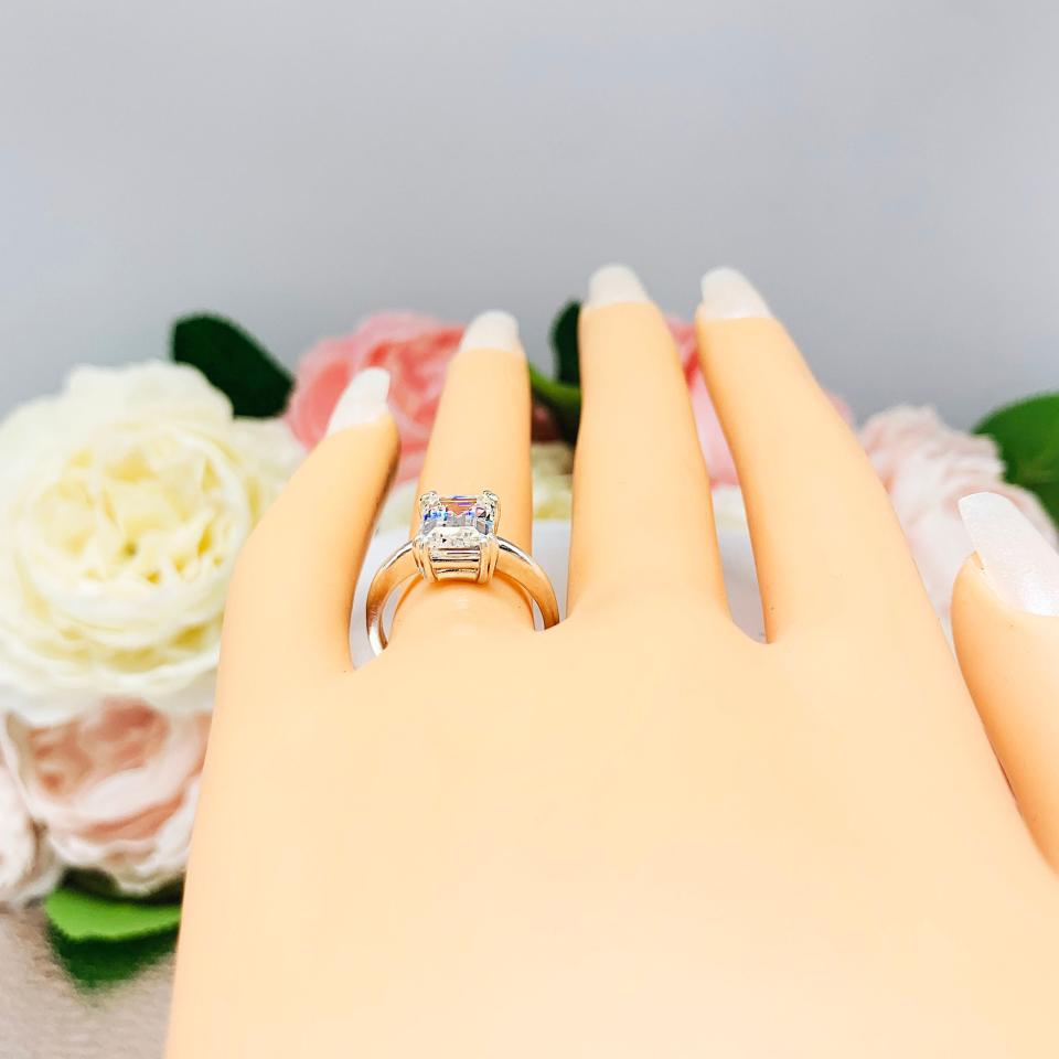 Emerald Cut Near Colorless CZ Engagement Ring Lower Profile Double Prong Size 6 FINAL SALE