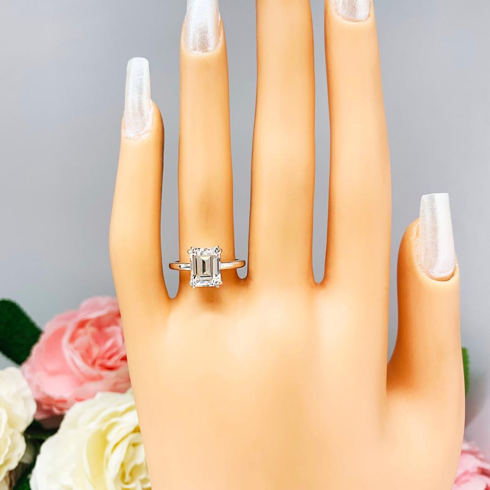 Emerald Cut Near Colorless CZ Engagement Ring Lower Profile Double Prong Size 6 FINAL SALE
