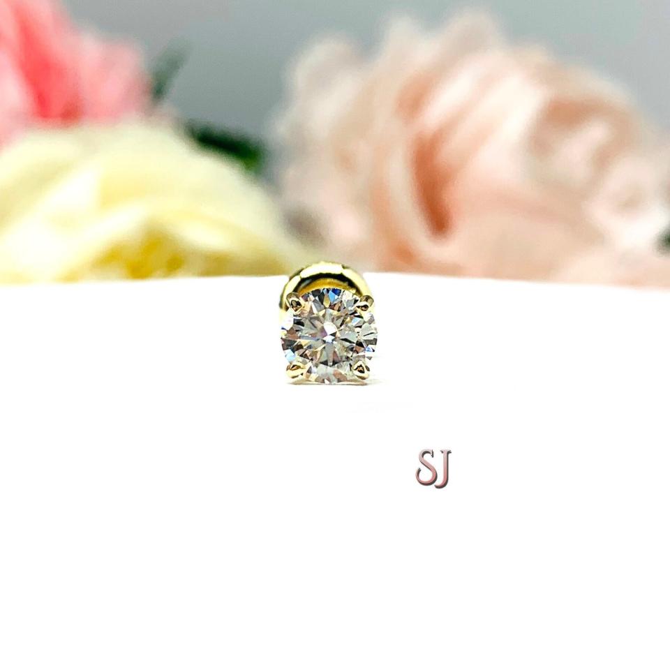 Round Moissanite Screw Back 14k Gold SINGLE STUD Earring