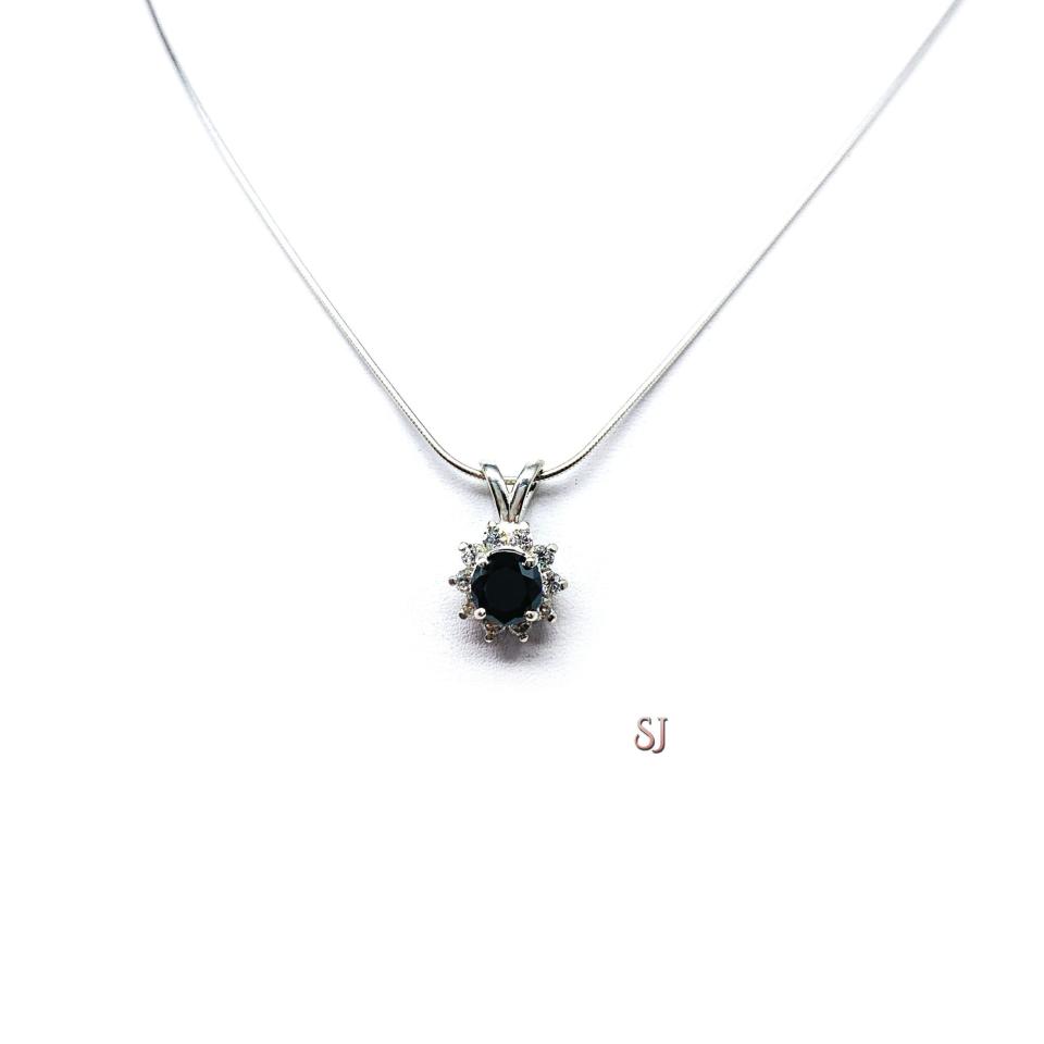 Black Round Moissanite Halo Pendant Necklace Sterling Silver Authentic