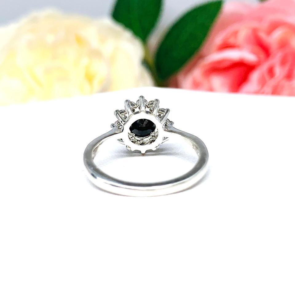 Black Moissanite Halo Engagement Ring - 5mm-8mm Round - Sterling silver cluster setting