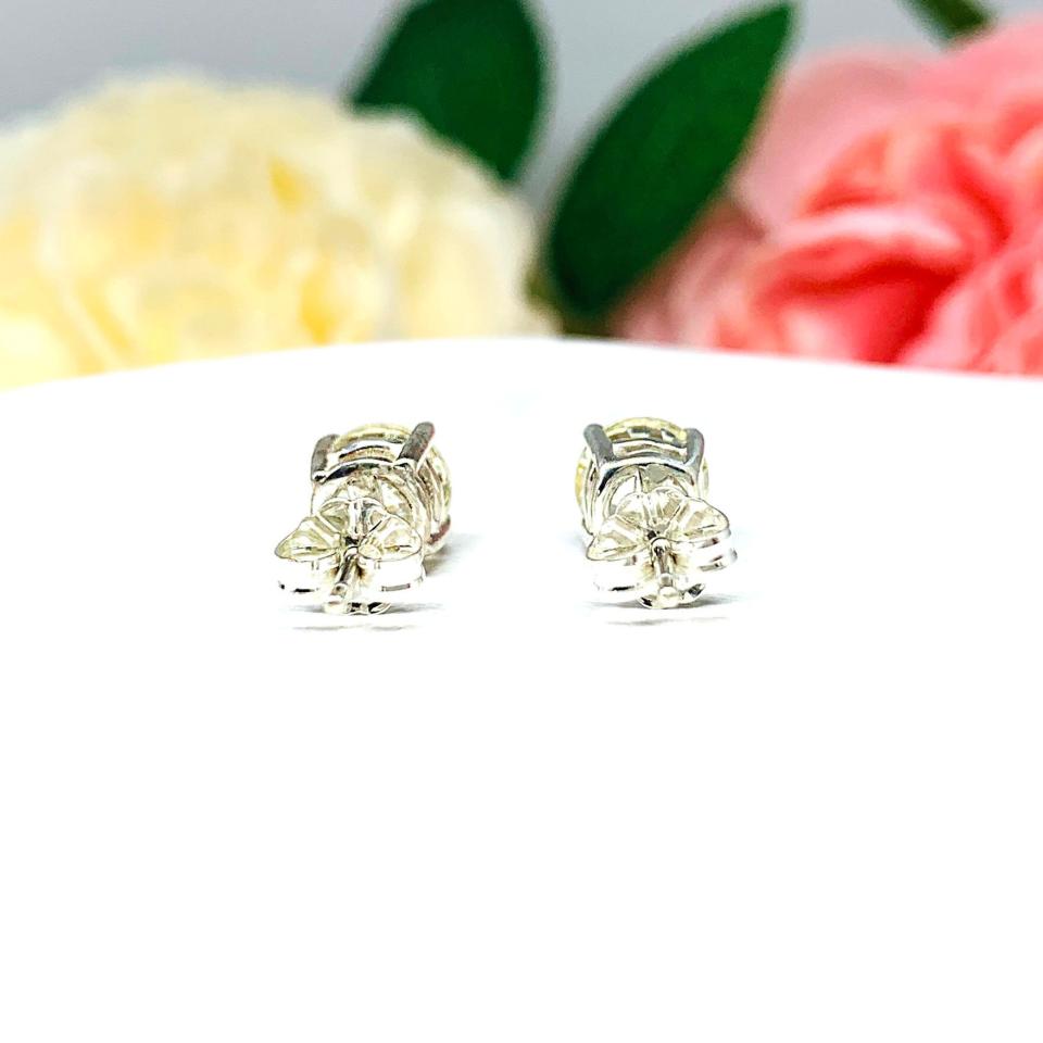 Round Light Yellow Modified Portuguese Cut CZ Stud Earrings