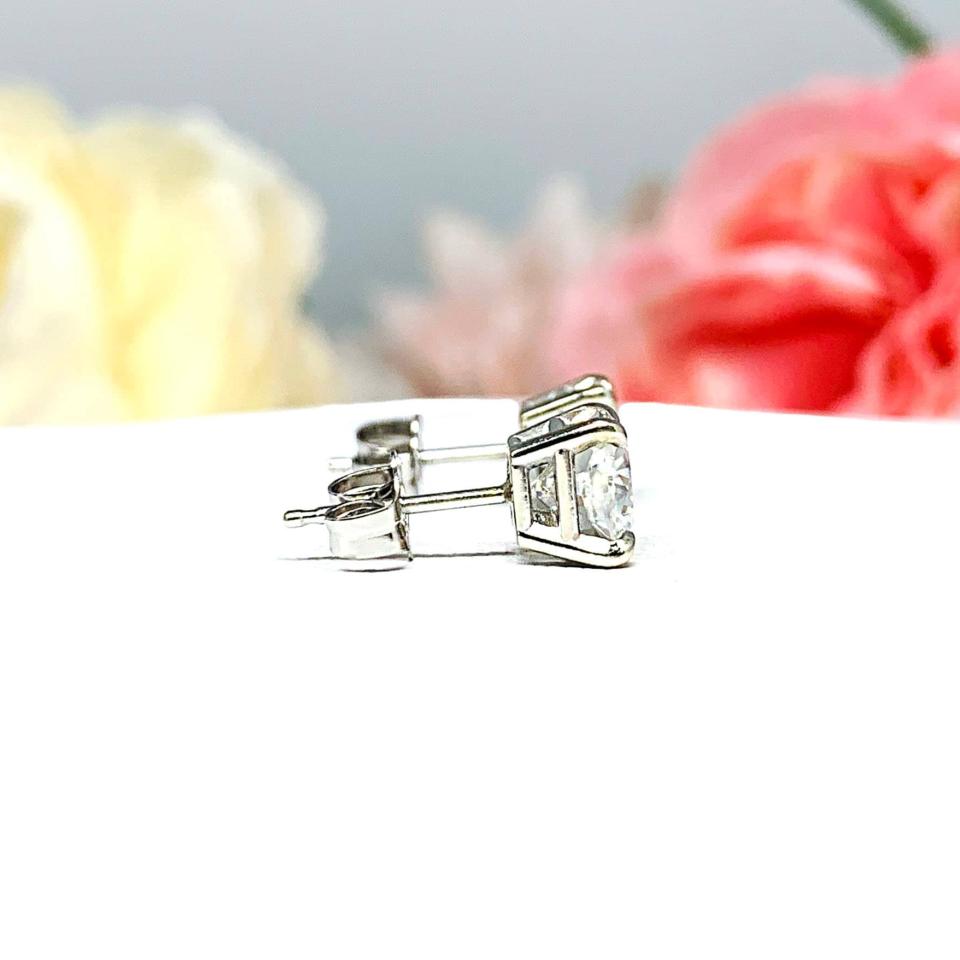 Cushion Moissanite Gold Stud Earrings -  Authentic moissanite - Solid gold settings
