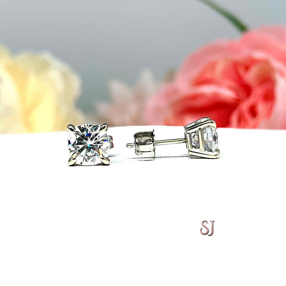 Cushion Moissanite Gold Stud Earrings -  Authentic moissanite - Solid gold settings