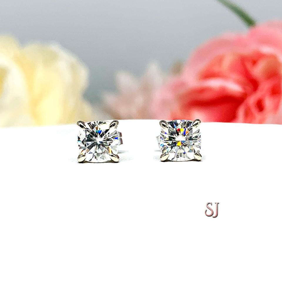 Cushion Moissanite Gold Stud Earrings -  Authentic moissanite - Solid gold settings